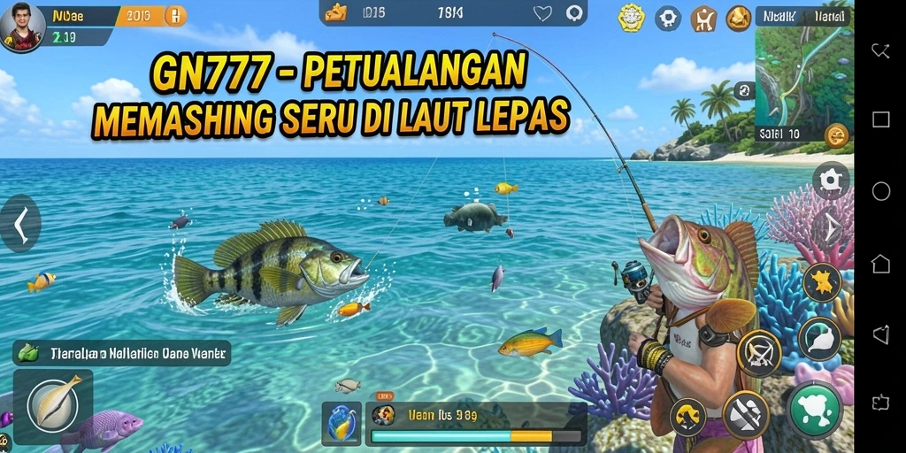 Menampilkan gameplay menarik saat menangkap ikan di laut.