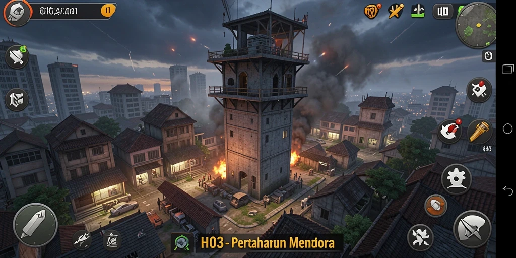 Screenshot H03 menampilkan pertarungan menegangkan dalam gameplay Tower Defense.