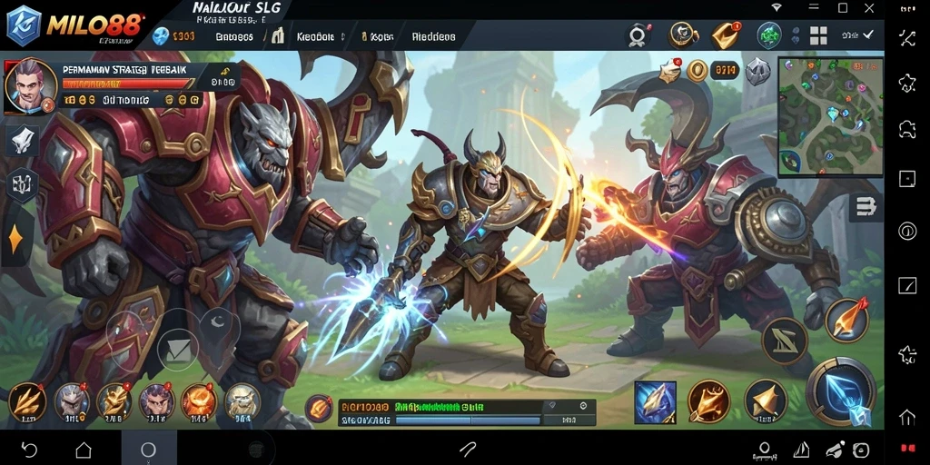 Screenshot gameplay <strong>MILO88</strong> yang menunjukkan strategi dan pembangunan kerajaan.
