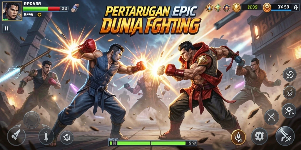 Screenshot dari gameplay RP99 menampilkan pertarungan karakter yang mendebarkan.