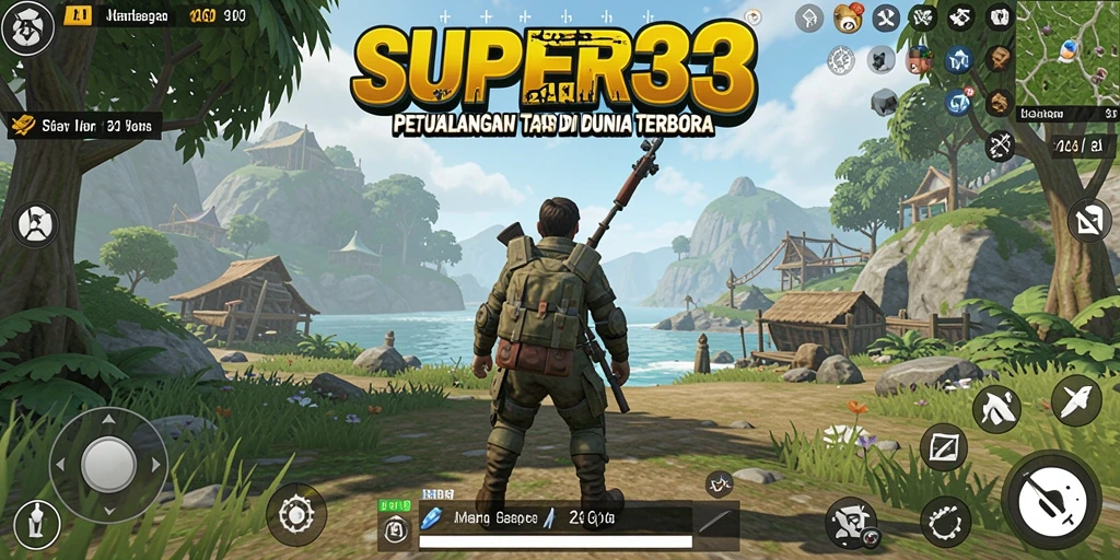 Screenshot gameplay SUPER33 menampilkan momen eksplorasi di dunia terbuka.